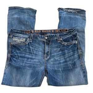 Rock Revival Roselle Easy Boot Jeans Womens 36 Blue Embroidered Rhinestone